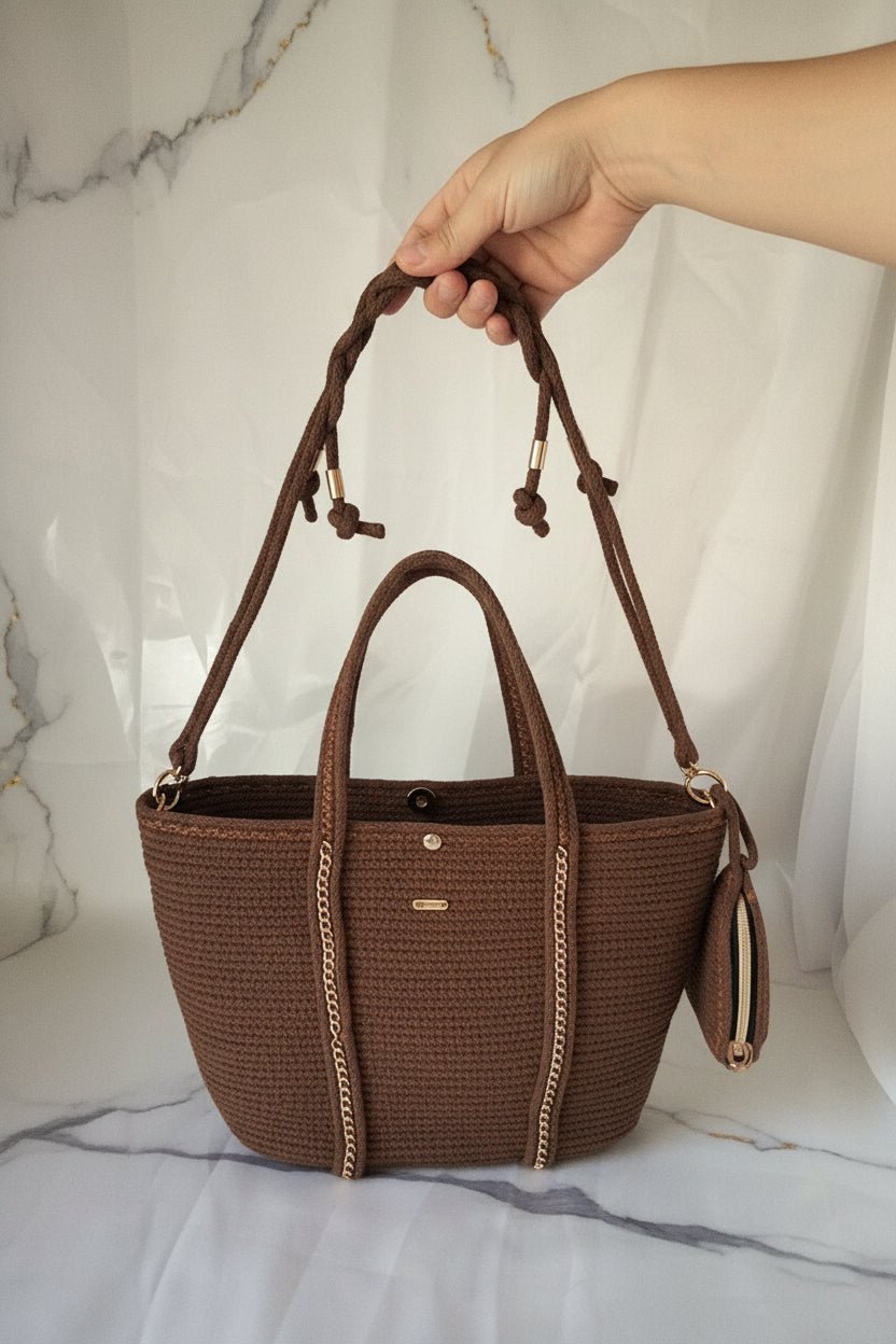 Bolso Tote chocolate artesanal hecho a mano - Garra de gata