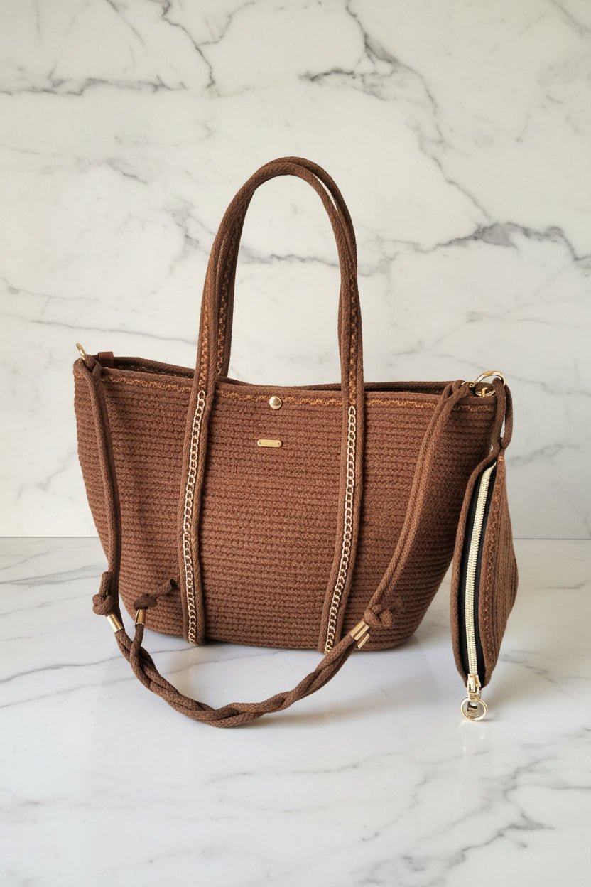 Bolso Tote chocolate artesanal hecho a mano - Garra de gata