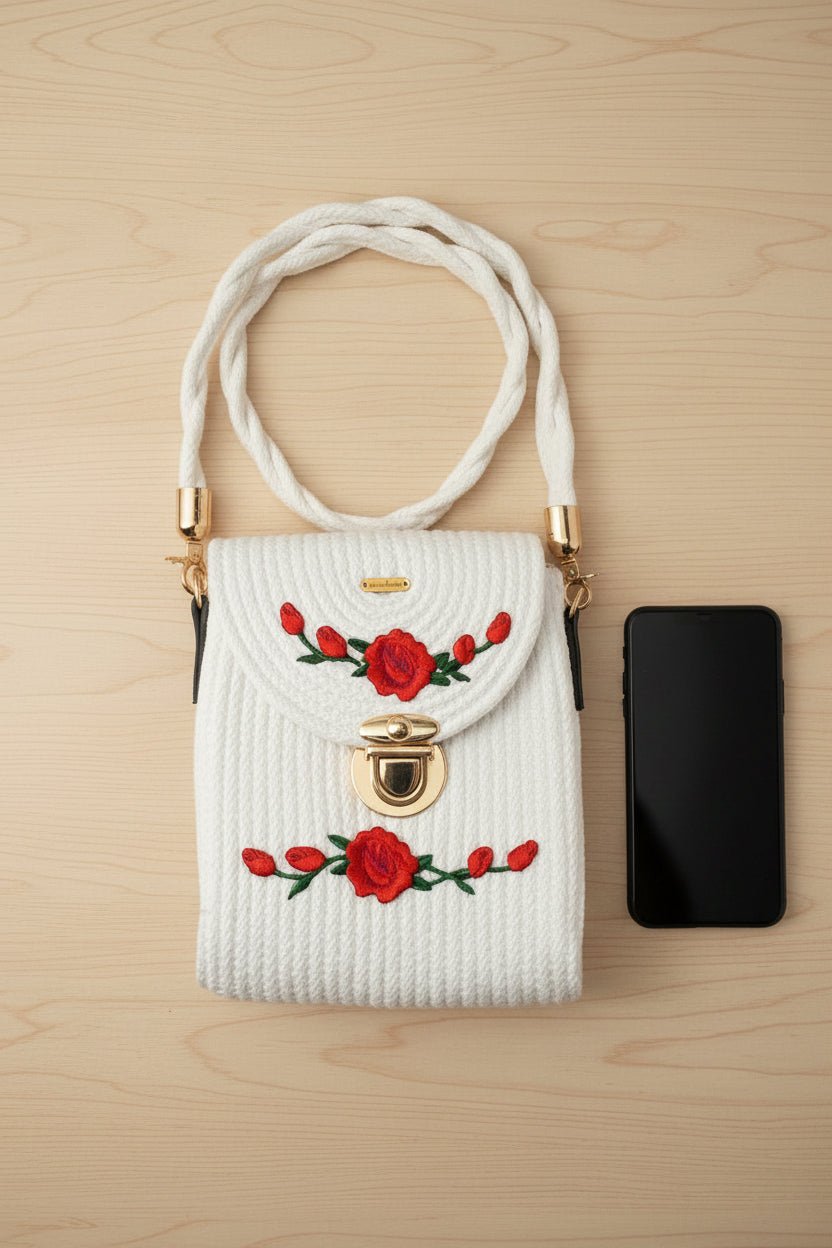Mini Bags Blanca Flores Rojas Jardín. - Garra de gata
