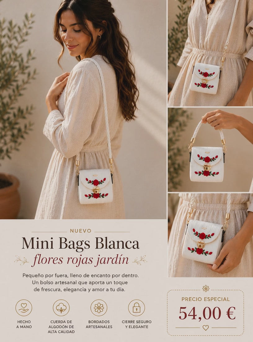 Mini Bags Blanca Flores Rojas Jardín.