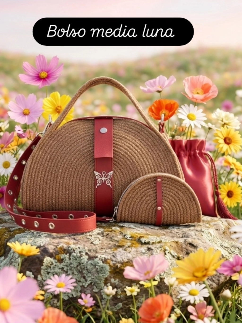Bolso Media Luna Artesanal Hecho a Mano | Garra de gata