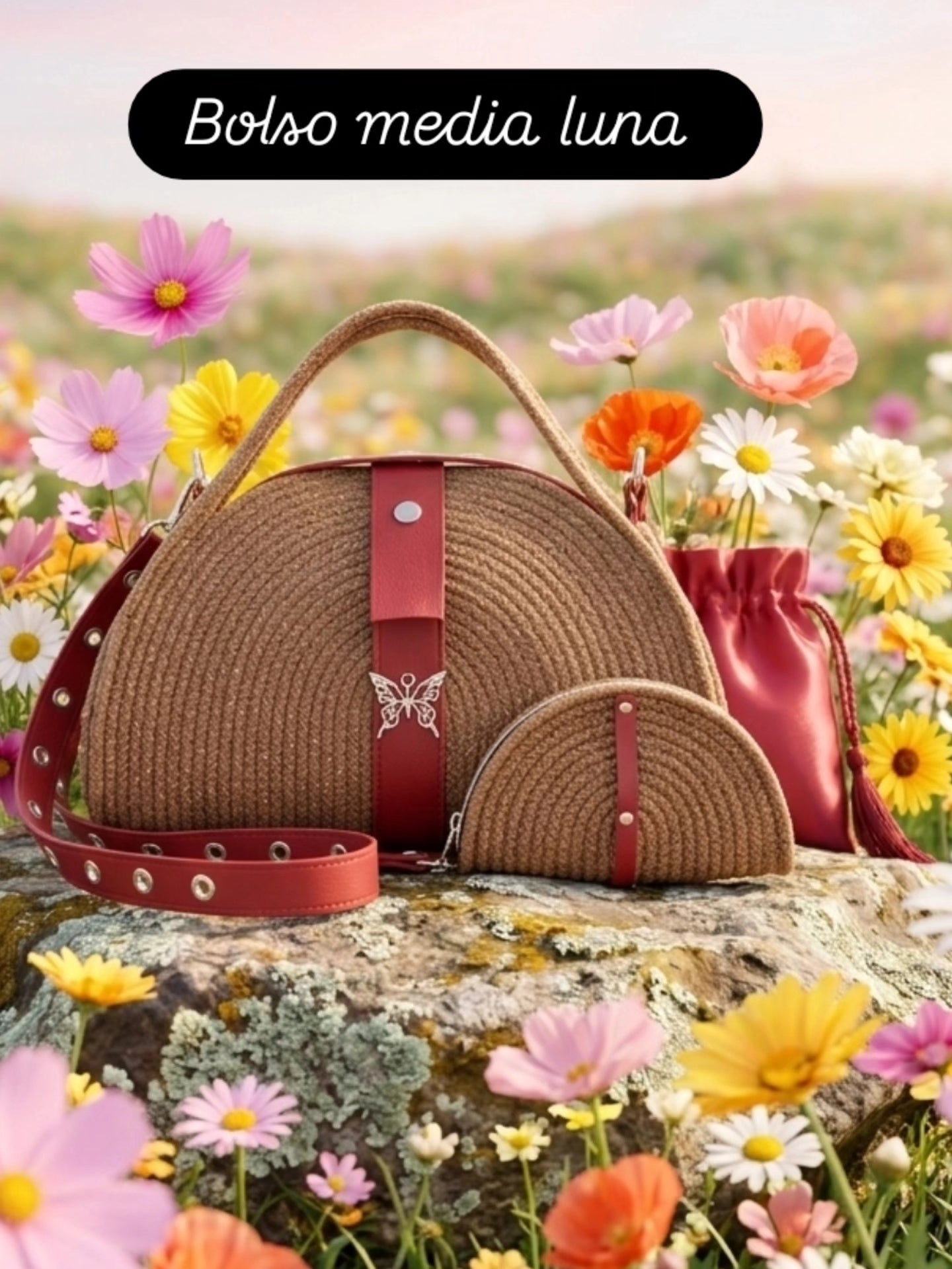 Bolso Media Luna Artesanal Hecho a Mano | Garra de gata